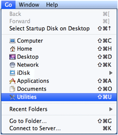 Mac OS Menu, Go, Utilities